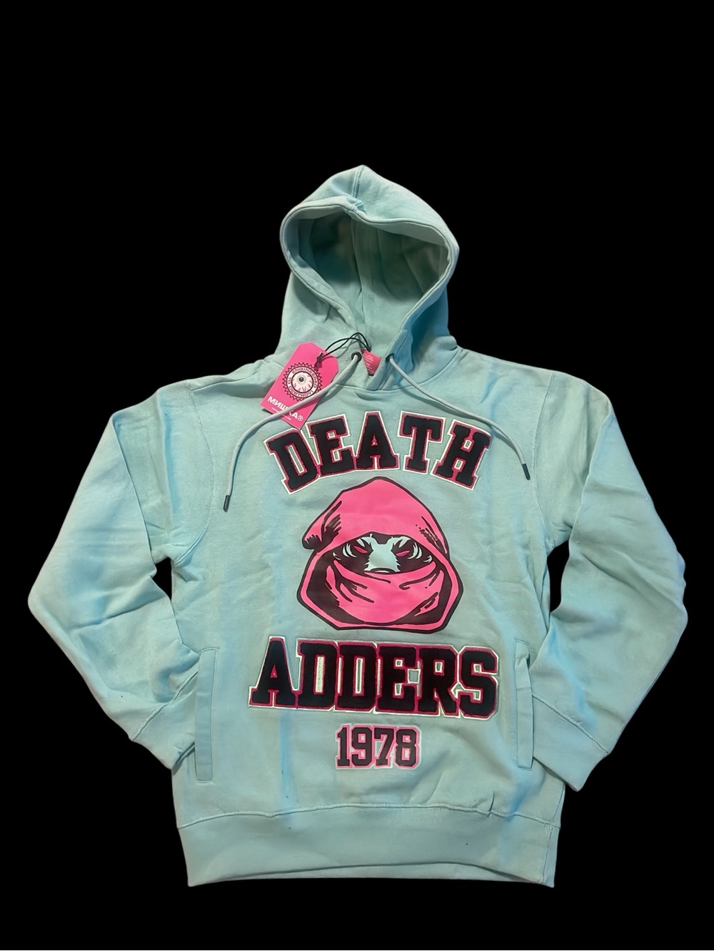 Mishka Light Aqua Hoodie with Pink Death Adders Graphic